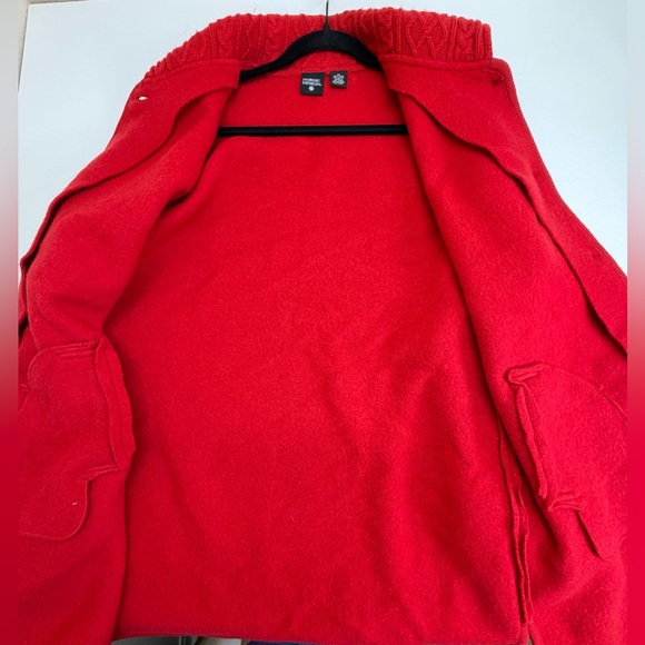 Nordic Design 100% Boiled Wool Jacket Red Cable Knit Trim XL - Picture 4 of 7